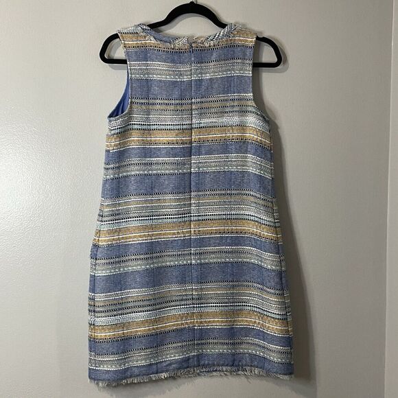 AKEMI + KIN ANTHROPOLOGIE Tweed Striped Shift Dress Size 6 Blue Spring Coastal - Picture 4 of 9